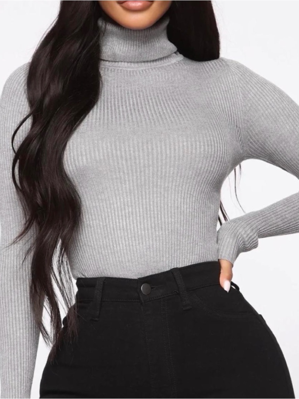 Fashion Nova Light Grey Ribbed Turtleneck Sweater